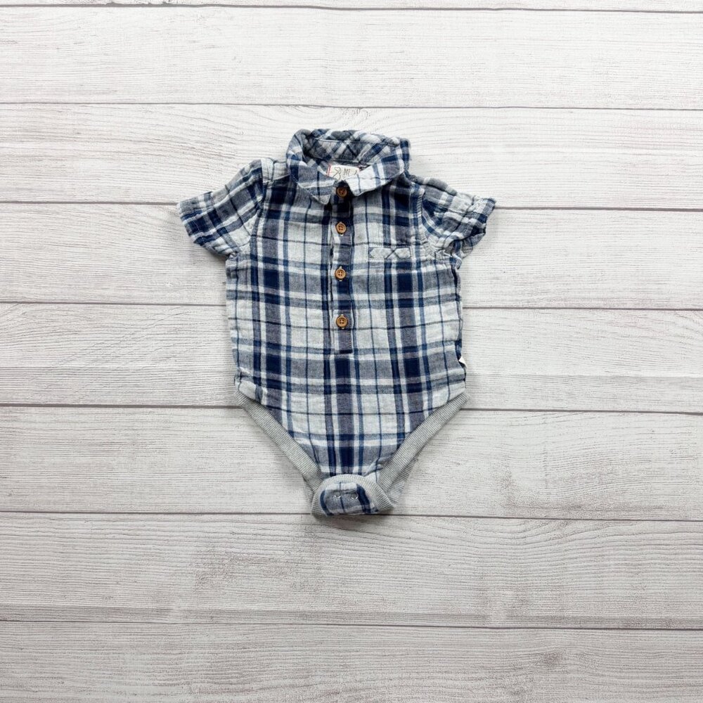 Me & Henry Baby Bodysuit Plaid Collared Shirt-Style One-Piece 12-18 Months